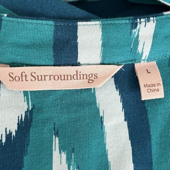 Soft Surroundings Midi Dress Sz L Pullover Shift Ruffled Cotton Modal Green Blue - Picture 7 of 8